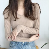 스타일아유 슬림 브이넥 골지니트 가을 티셔츠 이너 니트티[AXA6KN905A]