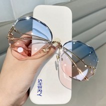 빅사이즈 안경 얼큰이 큰얼굴 연예인 안경테 선글라스 여성 2022 패션 차 그라디언트 대양 워터 컷 트리밍 렌즈 금속 곡선 사원 태양 사이클링 여성 uv400