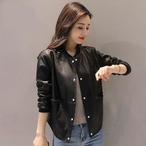 Crzen 여자 숏 PU점퍼 빅사이즈 가죽 코트 23N605