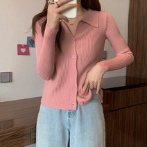 오픈 카라 골지 니트 베이직 여성 브이넥 슬림 긴팔 데일리
