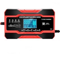 완전 자동 12V 10A 펄스 수리 디지털 자동차 배터리 충전기 AGM GEL WET 납 산성 12V-24V, 01 red_02 EU