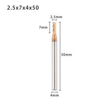 목공엔드밀 라우터 비트 밀링 내구성 0.8mm3.175mm 티타늄 코팅 초경 커터 조각 가장자리 CNC 엔드 밀 PCB 기계, [05] 2.5x7x4x50
