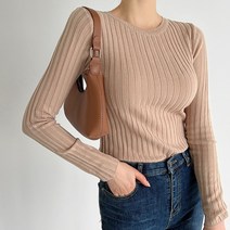 뜨개진 여성용 골지 슬림 라운드 포코 골지 라운드 니트