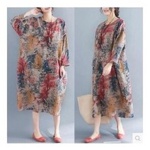 여성 여름 꽃프린트 빅사이즈 긴팔 원피스