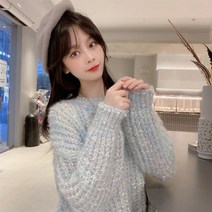 안나리야 라운드 반짝이 펄 메탈 진주 크롭 숏 니트 SY