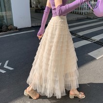 FANSYLI 여자 여름 린넨 롱 스커트 밴딩 A라인 플레어샤스커트230331F08