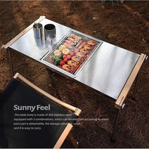 sunnyfeel 아웃도어 캠핑 스테인리스 접이식 바베큐 테이블 그릴 세트