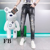 남자청바지패션 데님 바지남자 일찍이 봄 조거 스타일리쉬 트렌드 플라워 프린팅 슬림 스키니 남성 4994281288
