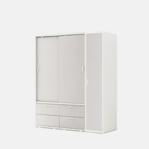포더홈 스페이서 슬라이딩 옷장 1600 SET (행거 서랍+도어옷장), 화이트그레이