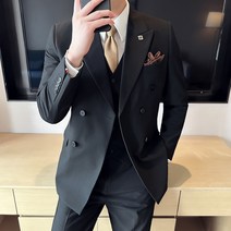 여름 얇은 더블 정장 수트 남 슬림 블레이저 쓰리피스 A449-TZ760-P240