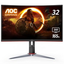 AOC AMD 프리싱크 프리미엄 32인치 FHD 게이밍 모니터 블랙 프레임리스 커브형 1500R VA 1ms 165Hz 높이조절 가능 3년 불량화소 보증 (C32G2), 32