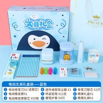 초등학생문구세트 유능한 문구용품세트 어린이학용품 선물세트 콤비네이션 개학 가방 초등학교 연필 원일 년 급 2597321090, 전동 문방구 선물세트 (블루 )
