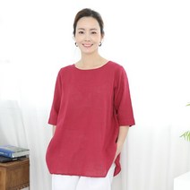 애비뉴투지 엄마옷 여름 자연주의 순 면 루즈핏 뒷셔링 입술넥 블라우스 B05169 50대 60대 중년여성의류
