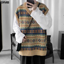 DFMEI.빈티지 자카드 니트 나시 브이넥 니트 베스트