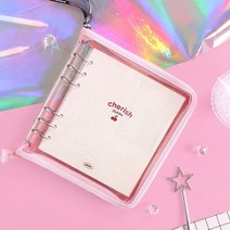 정사각 6공 다이어리 육공 바인더 지퍼 체리픽 투명 커버 A6 내지 다이어리 꾸미기 학생, 라벤더