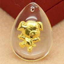 윙윙쇼핑 귀여운 돼지 12지 24K 99.99% 골드 금 목걸이 순금 황금 펜던트 공예 12간지 동물 수정 인공 크리스탈 생일 기념 축하 선물 십이지 팬던트 악세사리 쥬얼리