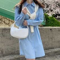 겟잇미 / 허리 핀턱 스트라이프 카라 원피스 머플러 SET