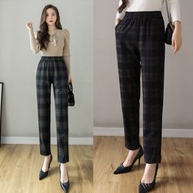주디앤 여성 데일리룩 체크 밴딩 팬츠 슬랙스 일자바지 리빙공감