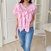 수키 반팔 프릴 블라우스 1081852