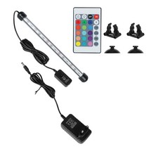 원격 제어 수생 공기 방울 조명 바 물고기 탱크 라이트 바 EU 플러그 방수 5050 RGB LED 28cm 수족관 잠수