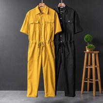 여름 패션 힙합 점프슈트 블랙 얇은 반팔 남녀 공용 루즈핏 작업복 맞춤 로고