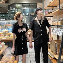 커플룩 여름 원피스에 원피스 남정장 칼라 셔츠 반복 패션 커플룩
