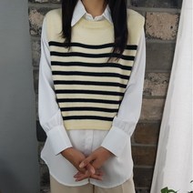 상상그이상 여성용 2도 단가라 조끼 부드러운 필수 블라우스 코디세트 유니크한 디자인 부드러운 원단 캐주얼 코디염려없는 이너 레이어드 조끼세트 배색 니트 베스트 간절기 데일리룩