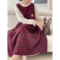 오시라도 멀티체크 셔링 레이어드 원피스