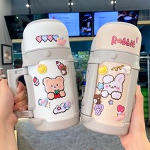 대용량 단열 컵 고가의 여학생 기숙사 스테인레스 스틸 물컵 아기 분유 휴대용 주전자를 만들기 위해 외출, [27] 블루 첫번째600ml랜덤라지스티커3D스티커