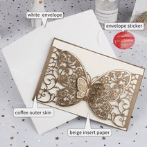 50pcs 나비 컷 결혼식 웨딩 초대 카드 무늬 인사말 맞춤 파티 호의 장식, 50sets 커피 Cards