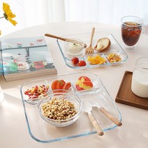 제이테이블 4절 내열유리 나눔접시 L와이드, 투명, 1개