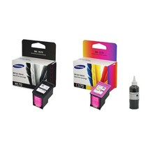 우리네 삼성 INK-M170 INK-C170 잉크 검정 컬러 세트 SAMSUNG J1760 SCX1360 1360 C170 소모품 잉크젯 오피스젯, 2개입, 표준3배 대용량 호환 잉크 검정 컬러 세트 정품품질보장
