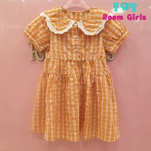 로엠걸즈 중계점~ 50% 할인!! 요루지 오렌지 체크 반팔 원피스 여아 여름 원피스 치마