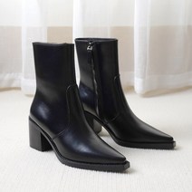 패션 오피스 레이디 스퀘어 토 빈티지 스트레치 첼시 부츠 여성 호환 가죽 신발, 01 Picture 1