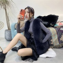 꽃소담 여성 밍크퍼 조끼 퍼 베스트 QQJ363