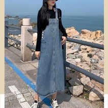 VmewSher 여성용 데님 민소매 스트랩 선드레스 스트레이트 포켓 패션 드레스 캐주얼 솔리드 미드 카프 길이 봄