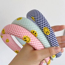 스마일 체크 하이틴 볼륨 핸드메이드 고급 얇은 성인 초등학생 머리띠 3color