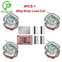 센서 모듈 부품 Hx711 ad 모듈 바디 로드셀 계량 센서 압력 센서 + 4pcs 50kg 휴먼 스케일 로드셀 중량 센서 + 측정 도구, 1 세트 레드