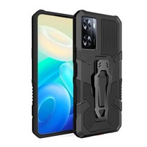 휴대폰 액세서리 KEYSION 충격방지 갑옷 케이스 OPPO A77 5G A57 4G A77S 실리콘 + PC 스탠드 뒷면 클립 전, 01 Black_06 for Realme Q5i