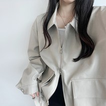 여성용 오버핏 레더 가죽 자켓