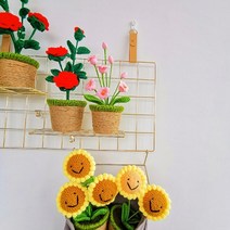 해바라기 장미 조화 화분 뜨개꽃, 해바라기3개