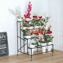 꽃 진열대 거치대 꽃다발 선반 꽃집 생화 랙 스탠드, 4단 16다발 진열대 - 블랙
