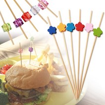 베스트데코 컬러 대나무 꼬지 꼬치, 나무하트 노랑, 100매