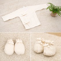 출산패키지 3종세트 만들기(배냇저고리+손싸개+발싸개)(유기농 DIY), 브라운도트, 배냇저고리+손싸개+발싸개
