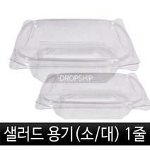 샐러드용기(소/대) 1줄/100개/뚜껑포함/투명/플라스틱/밀폐용기/과일/야채/김밥/초밥/반찬/도시락/일회용/용기/포장/배달, 선택02.샐러드용기(대) 1줄(100개), 1