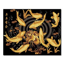 DIY캔버스페인팅 명화그리기 유화 그림 세트 액자, A08 황금잉어(골드펄)