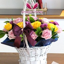 엔젤스플라워 꽃배달서비스 마음을 전하는 꽃바구니 생화 꽃상자 케이크, F01_고급형_러블리핑크, 1개