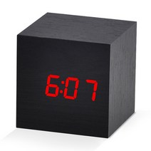 클릭세상 큐브 디지털 탁상시계 D6029, 블랙우드레드LED