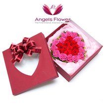 엔젤스플라워 꽃배달서비스 생화 장미꽃 바구니 공기정화 관엽식물 축하바구니 프로포즈, F08_러브하트 일반형 프리미엄 꽃상자, 1개