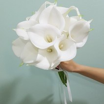 엘블랑꼬 순수한 카라 부케 인테리어 소품 조화 꽃다발 (16송이), 화이트리본